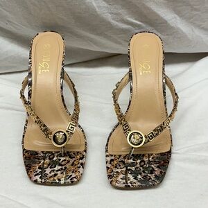 Rogue Gold and Brown Sandals with Elegant Animal Print